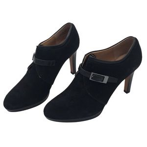Franco Sarto Serene Buckle Black Suede Leather Heeled Ankle Bootie size 6.5